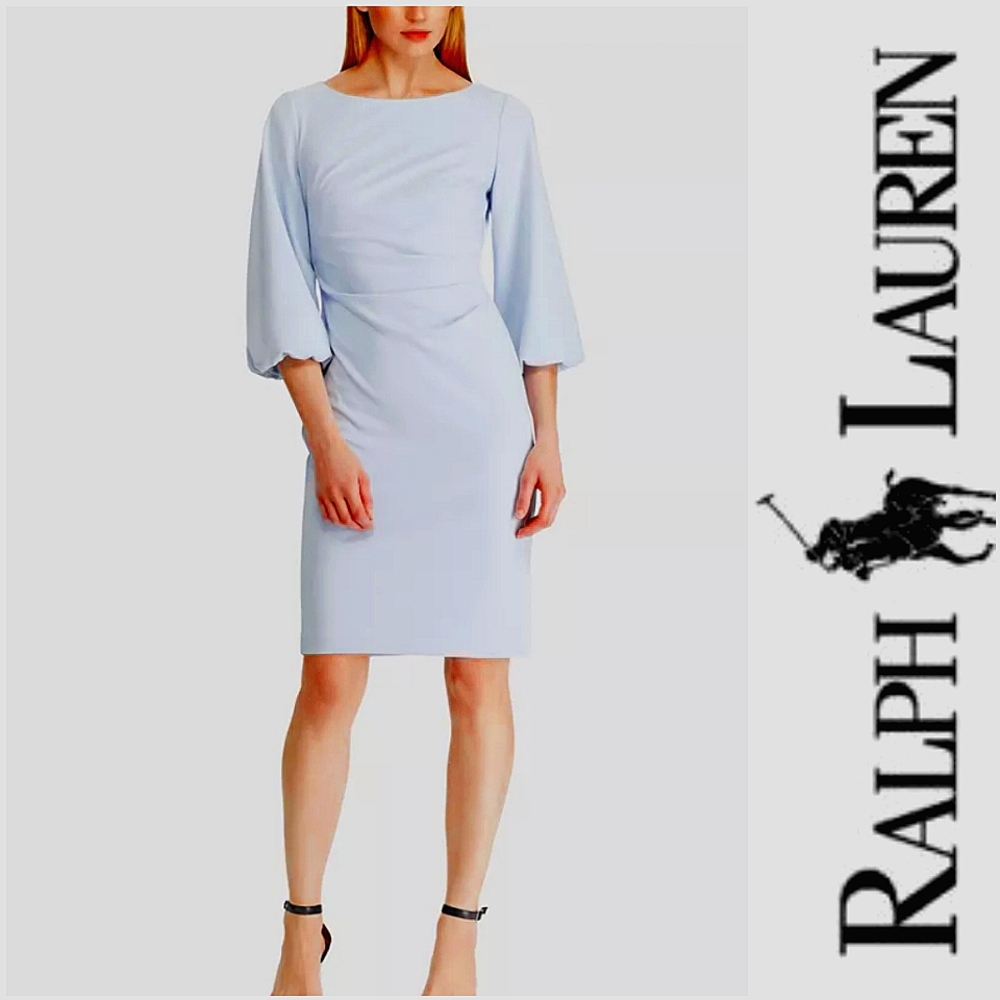 Ralph Lauren Puff Sleeve Ruched Crepe Dress